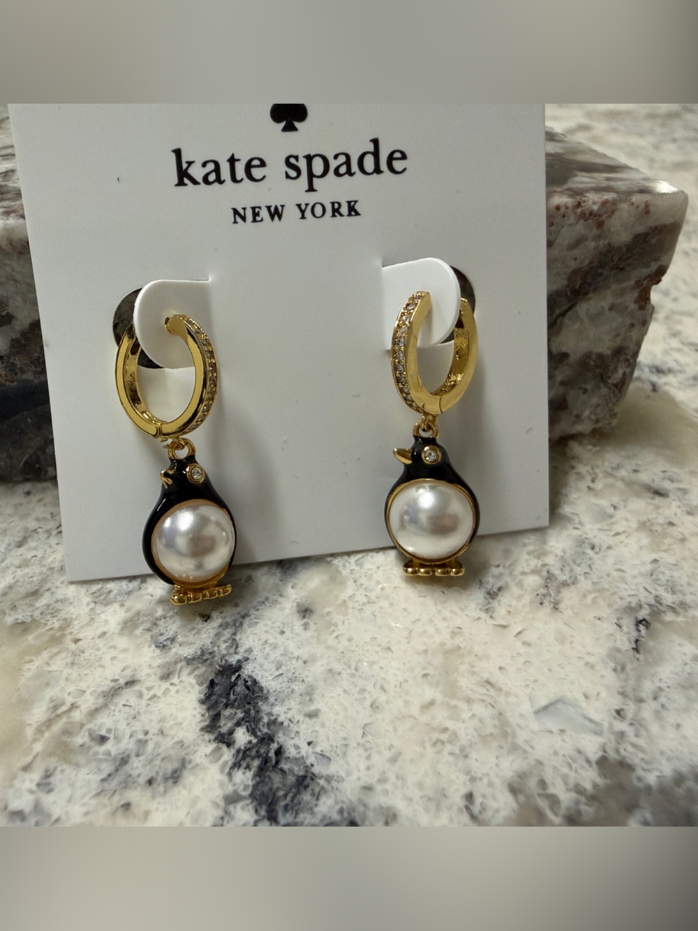 kate spade Gold, Black and White penguin Drop Earrings